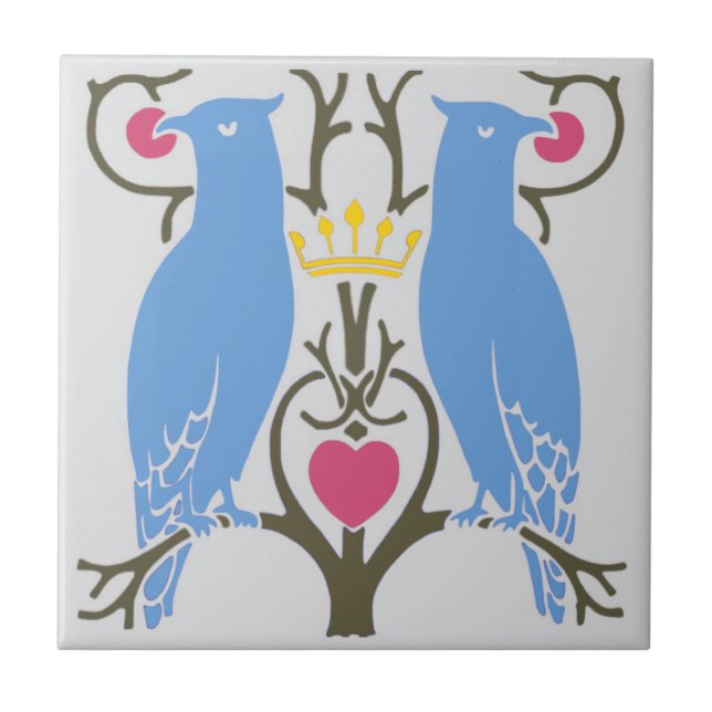Voysey Love Birds Keramik TIle (Light) Fliese (Vorderseite)
