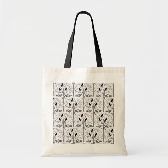 Voysey Rook and Holly Pattern Christmas Tote Bag Tragetasche (Vorne)