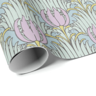 Voysey Vogel und Tulpenmuster Arts and Crafts Geschenkpapier