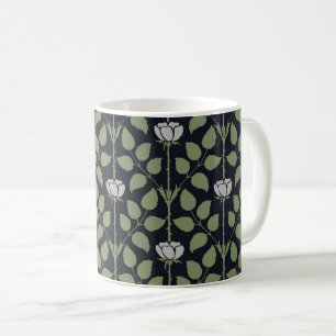 Voyseys Briar Rose, Silver on Black Coffee Tasse