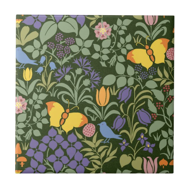 Voyseys Wildblumen Keramik Tile Fliese (Vorderseite)