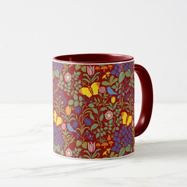 Voysey's Wildflowers auf roter Kaffeetasse (VorderseiteRechts)
