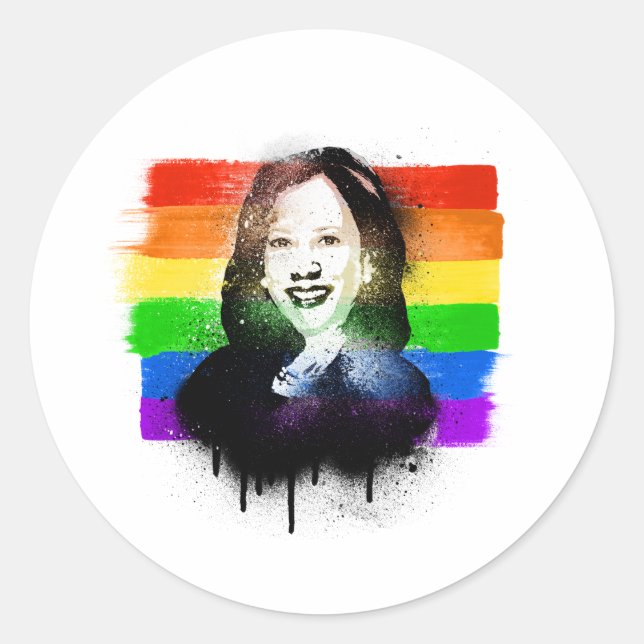 VP Kamala Harris LGBTQ Flag Graffiti Runder Aufkleber (Vorderseite)