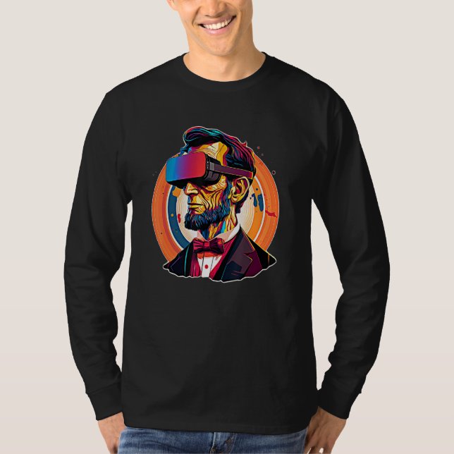 VR Headset Abraham Lincoln Video Game Virtual Real T-Shirt (Vorderseite)