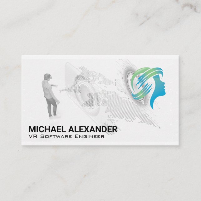 VR-Headset-Tech-Logo | Weltkarte Visitenkarte (Vorderseite)