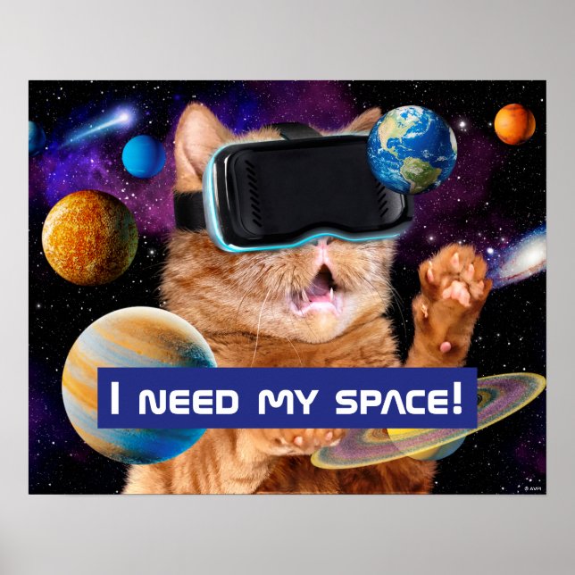 VR Katze im Weltraum Poster (Vorne)