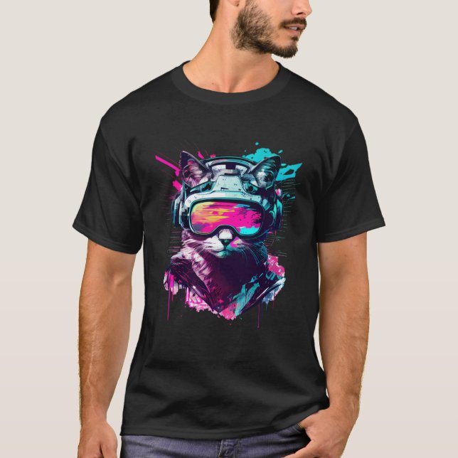 VR-Spieler Katze im VR-Headset Virtual Reality Gam T-Shirt (Vorderseite)