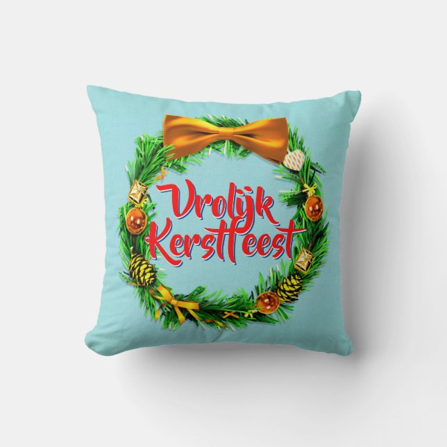 Vrolijk Kerstfeest Niederländisch Frohe Weihnachte Kissen (Vorderseite)
