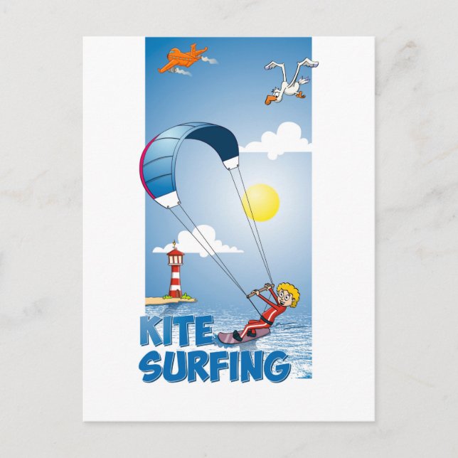 Vrolijke illustratie van een kite surfer postkarte (Vorderseite)