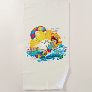 Vrolijke kite surfing illustratie.  strandtuch