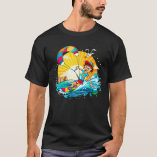 Vrolijke kite surfing illustratie.  T-Shirt