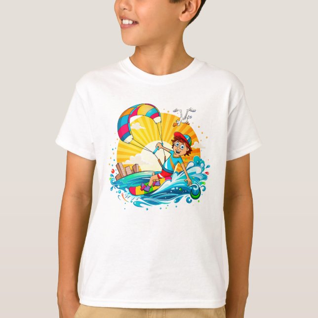Vrolijke kite surfing illustratie.  T-Shirt (Vorderseite)