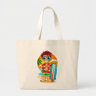 Vrolijke Surfer strand tas - Zomerse illustratie  Jumbo Stoffbeutel