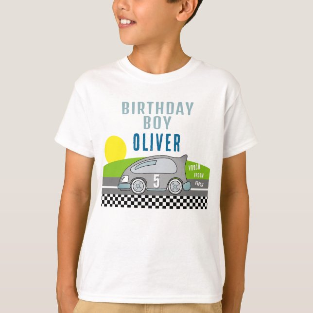 Vroom Racing Car Road Birthday Boy Gast of Honour T-Shirt (Vorderseite)