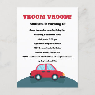 Vroom Vroom Autos Geburtstagseinladung Postkarte
