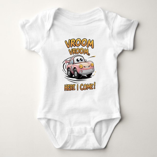 Vroom Vroom Baby Outfit - Niedlicher Cartoon Race  Baby Strampler (Vorderseite)