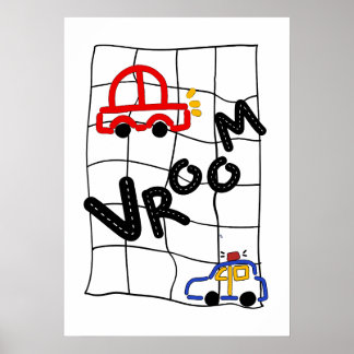 Vroom Vroom! Farbiger handgezeichneter Wagen & Pol Poster