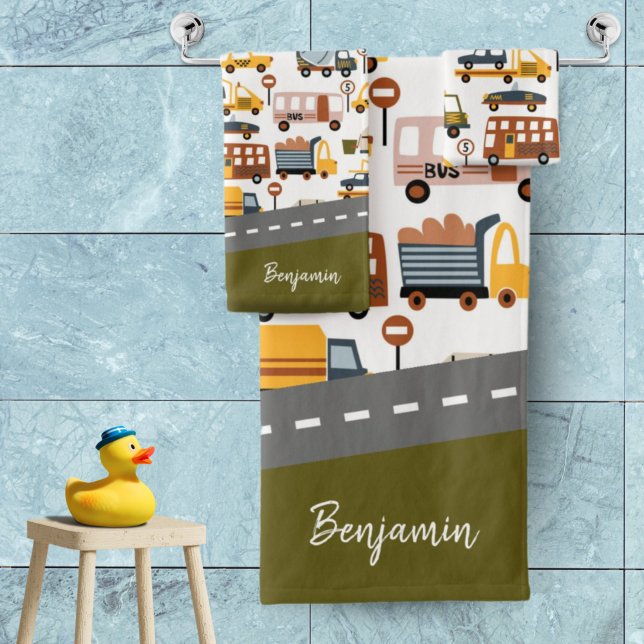 Vroom! Vroom! Pkw und Transportmuster Boy Badhandtuch Set (Von Creator hochgeladen)