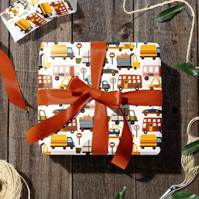 Vroom! Vroom! Pkw und Transportmuster Boy Geschenkpapier (Von Creator hochgeladen)