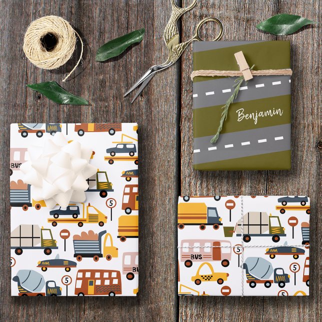 Vroom! Vroom! Pkw und Transportmuster Boy Geschenkpapier Set (Von Creator hochgeladen)