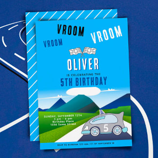 Vroom Vroom Racing Car auf einer Road Boy Birthday Einladung