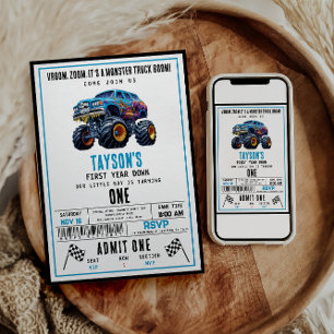 Vroom Zoom Monster Truck Boom   1. Geburtstag Part Einladung
