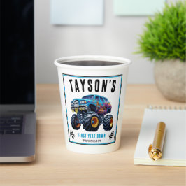 Vroom Zoom Monster Truck Boom | 1. Geburtstag Part Pappbecher