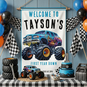 Vroom Zoom Monster Truck Boom 1. Geburtstagsfeie Banner