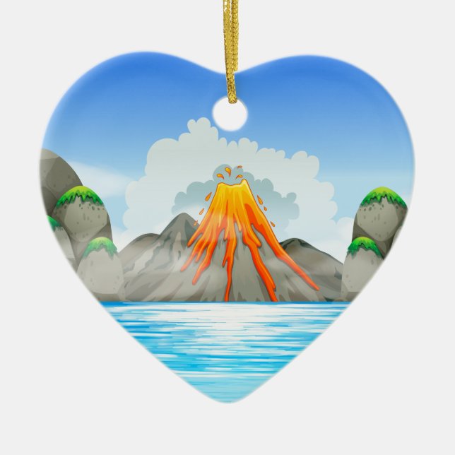 Vulkaneruption in dem See Keramik Ornament (Vorne)