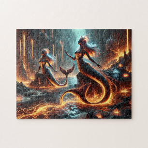 Vulkanische Meerjungfrau-Lava-Ozean-Fantasy-Kunst Puzzle