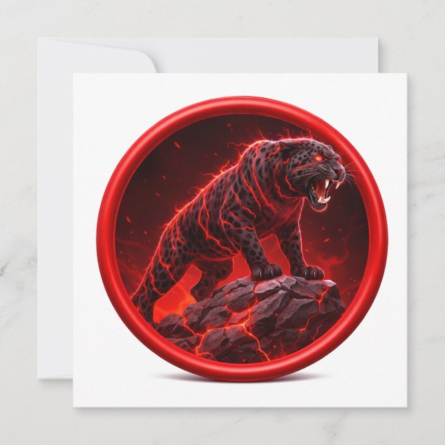 Vulkanischer schwarzer Panther auf glühendem Felse Einladung (Vorderseite)