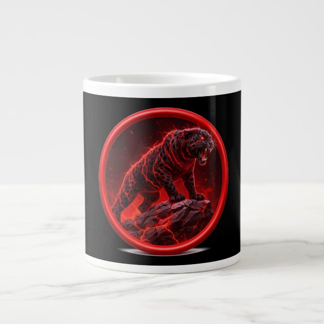 Vulkanischer schwarzer Panther auf glühendem Felse Jumbo-Tasse (Vorderseite)