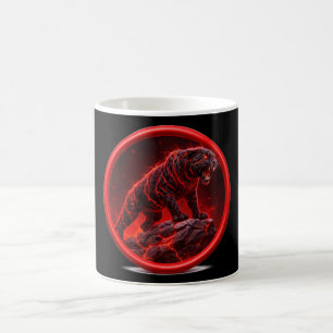 Vulkanischer schwarzer Panther auf glühendem Felse Kaffeetasse