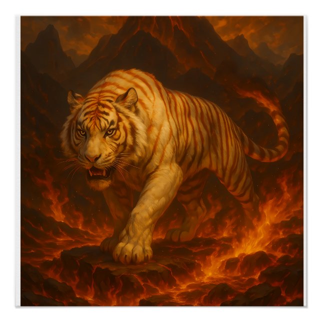 Vulkanischer Weißer Tiger Premium-Wandkunst – Fein Poster (Vorderseite)