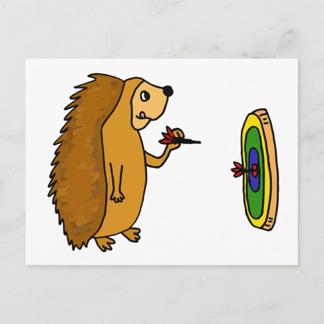 VV - Funny Igel Throwing Darts Cartoon Postkarte (Vorderseite)