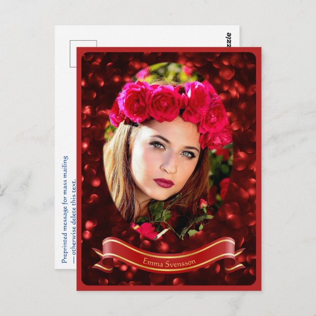 Vykort — Woman in red Postkarte (Vorne/Hinten)