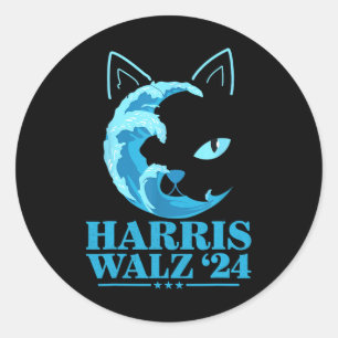 W 24 Blaue Welle von Katzen Damen wählen Kamala Runder Aufkleber