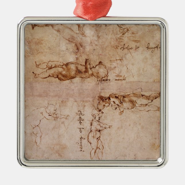 W.4v Seite von Skizzen der Babys oder der Engel Ornament Aus Metall (Vorne)