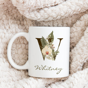 W Boho Floral Orchid Greenery Individuelle Name Kaffeetasse