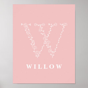W Botanische florale Monogram Custom Kinderzimmer Poster