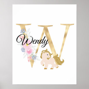 W Buchstabe personalisierter Name Monogramm mit Po Poster