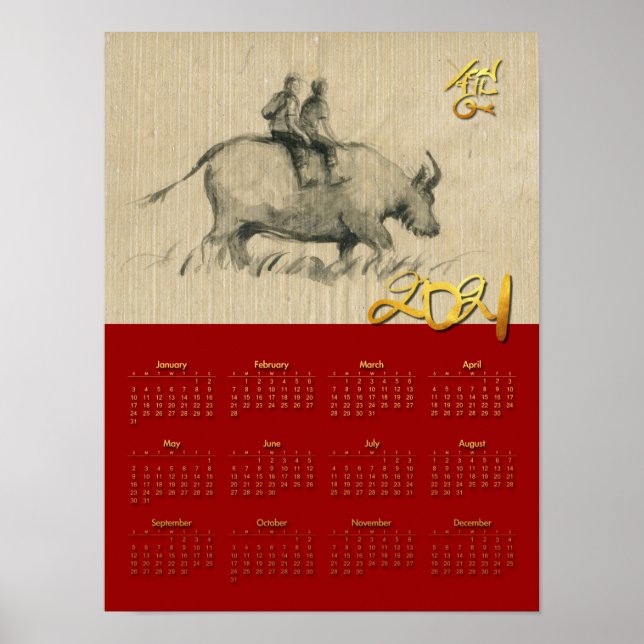 W Buffalo Children Chinese Ox Year 2021 Calendar P Poster (Vorne)