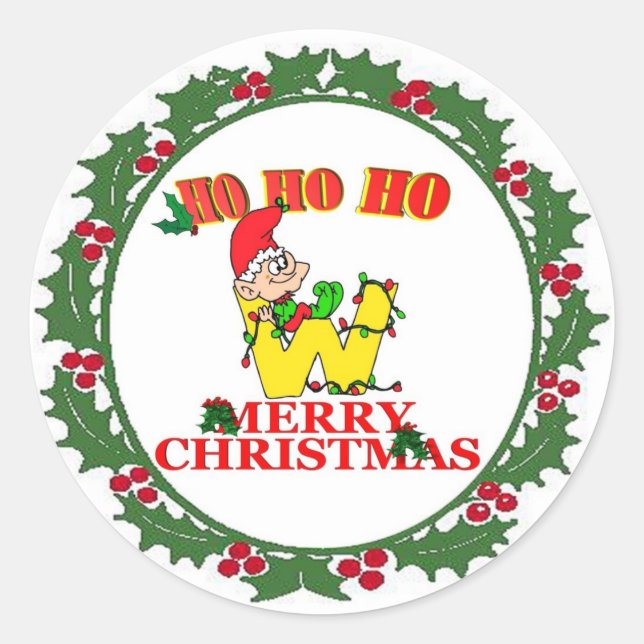 W - CHRISTMAS ELF MONOGRAM-SIEGEL RUNDER AUFKLEBER (Vorderseite)