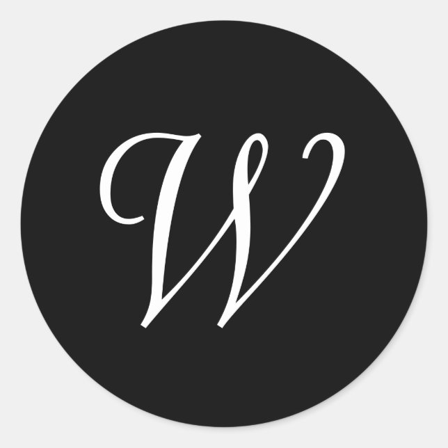 W Cursive Wedding Monogram Schwarz-weiß Stickers (Vorderseite)