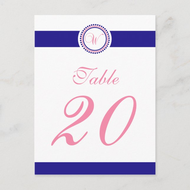 W Dot Circle Monogramm Tischnummer (rosa / blau) (Vorderseite)