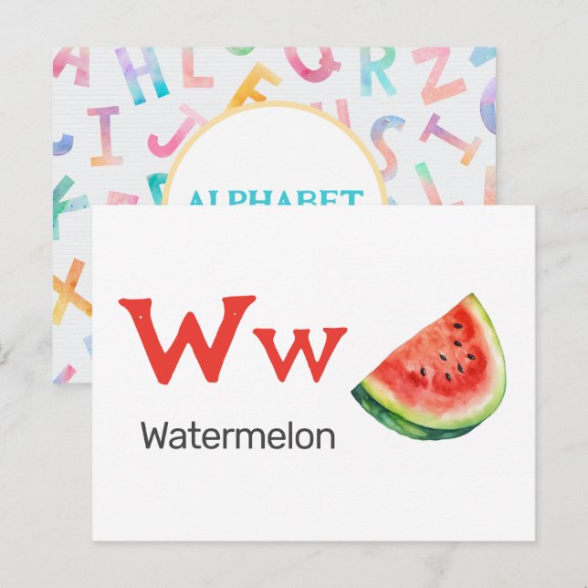 W is for Watermelon - Alphabet Flash Card Postkarte (Vorne/Hinten)