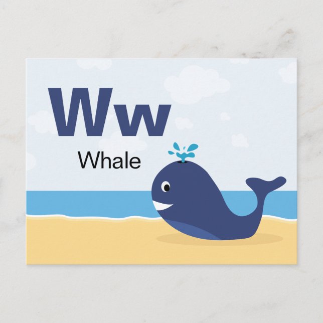 W is for Whale - Alphabet Flash Card Postkarte (Vorderseite)