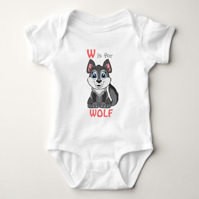 "W ist für WOLF" Kinders-Shirt Baby Strampler (Vorderseite)