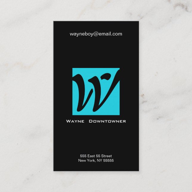 W Letter Alphabet Business Card Blue Black Visitenkarte (Vorderseite)