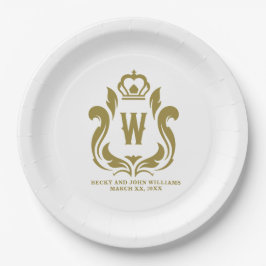 W Mit Monogramm Gold Wappen Pappteller